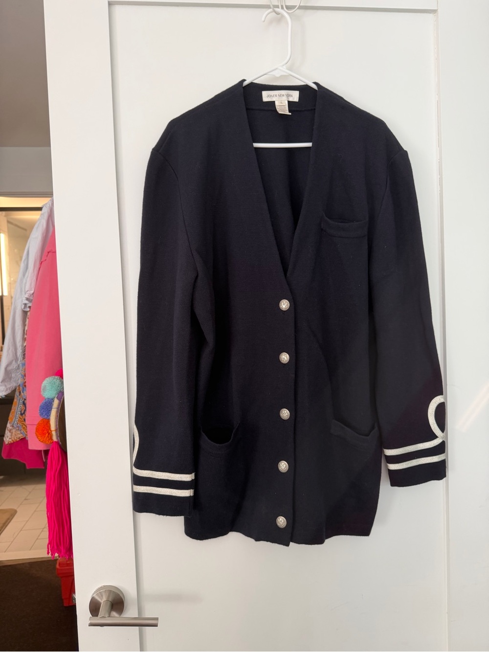 Jones New York Nautical Dark Navy Knit Cardigan Blazer X-Large